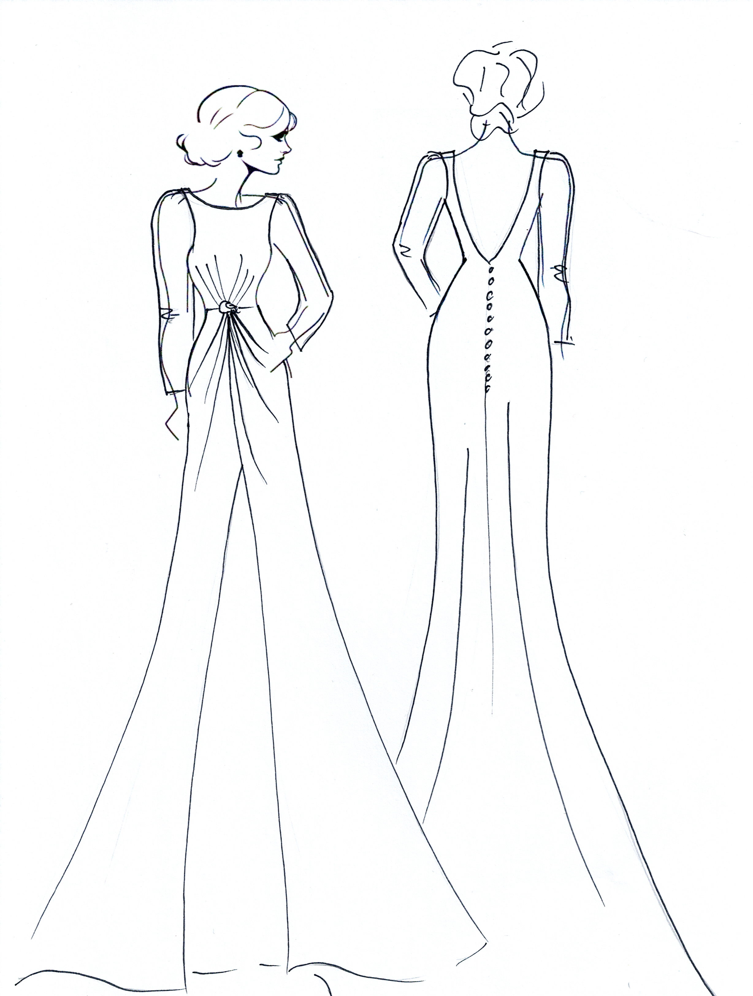 Agnes Wedding Gown, backless, boat neck, front split, long sleeve wedding gown.