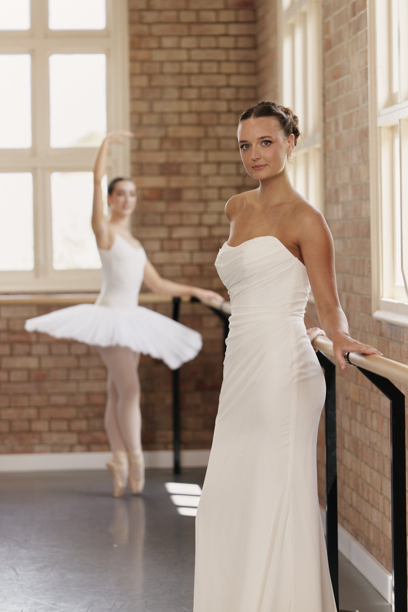 Bridgette strapless wedding dress in soft chiffon with ruched bodice and mermaid skirt.