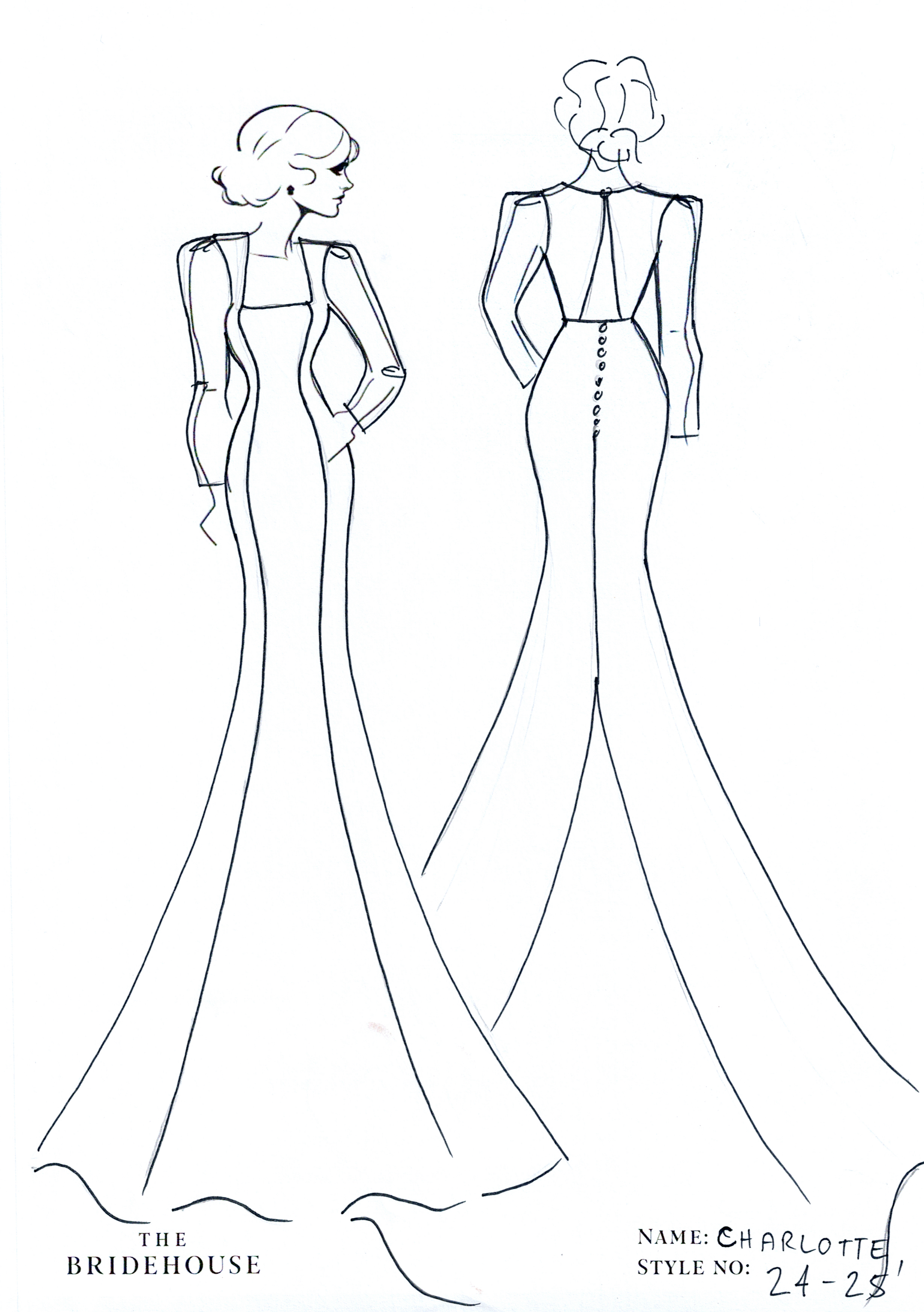 Charlotte Wedding dress, square neck, mermaid, open back, long sleeve mikado gown