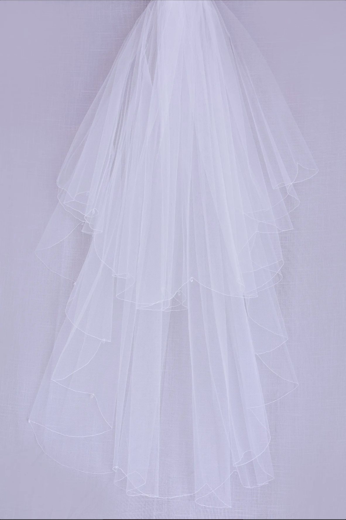 Delilah Wedding Veil with scalloped rolled edge and Crystal Drops