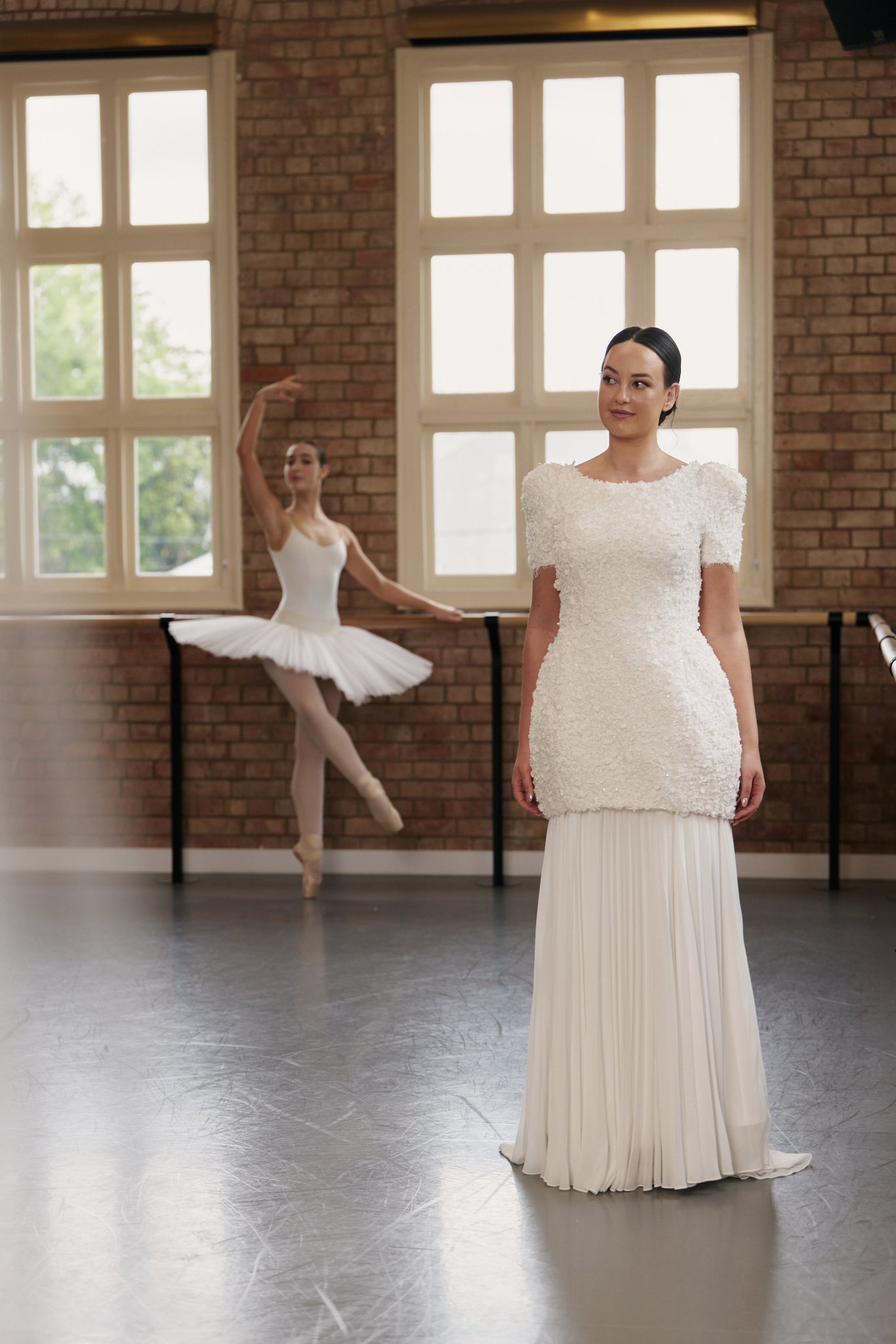 Sunray Chiffon Skirt worn with Poppy Mini Bridal Gown