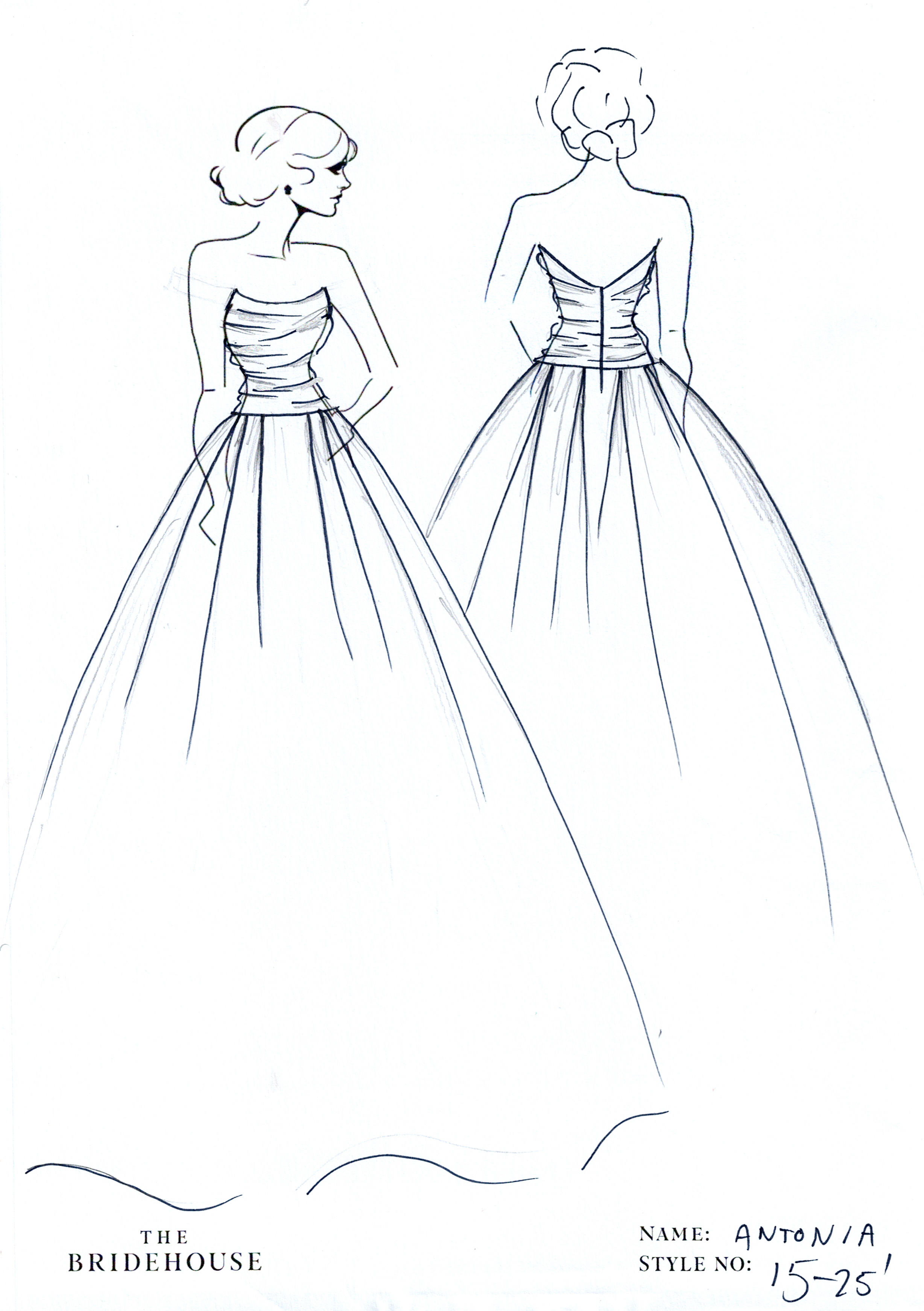 Antonia Wedding Gown, ruched structued corset bodice, with full skirt in satin mikado