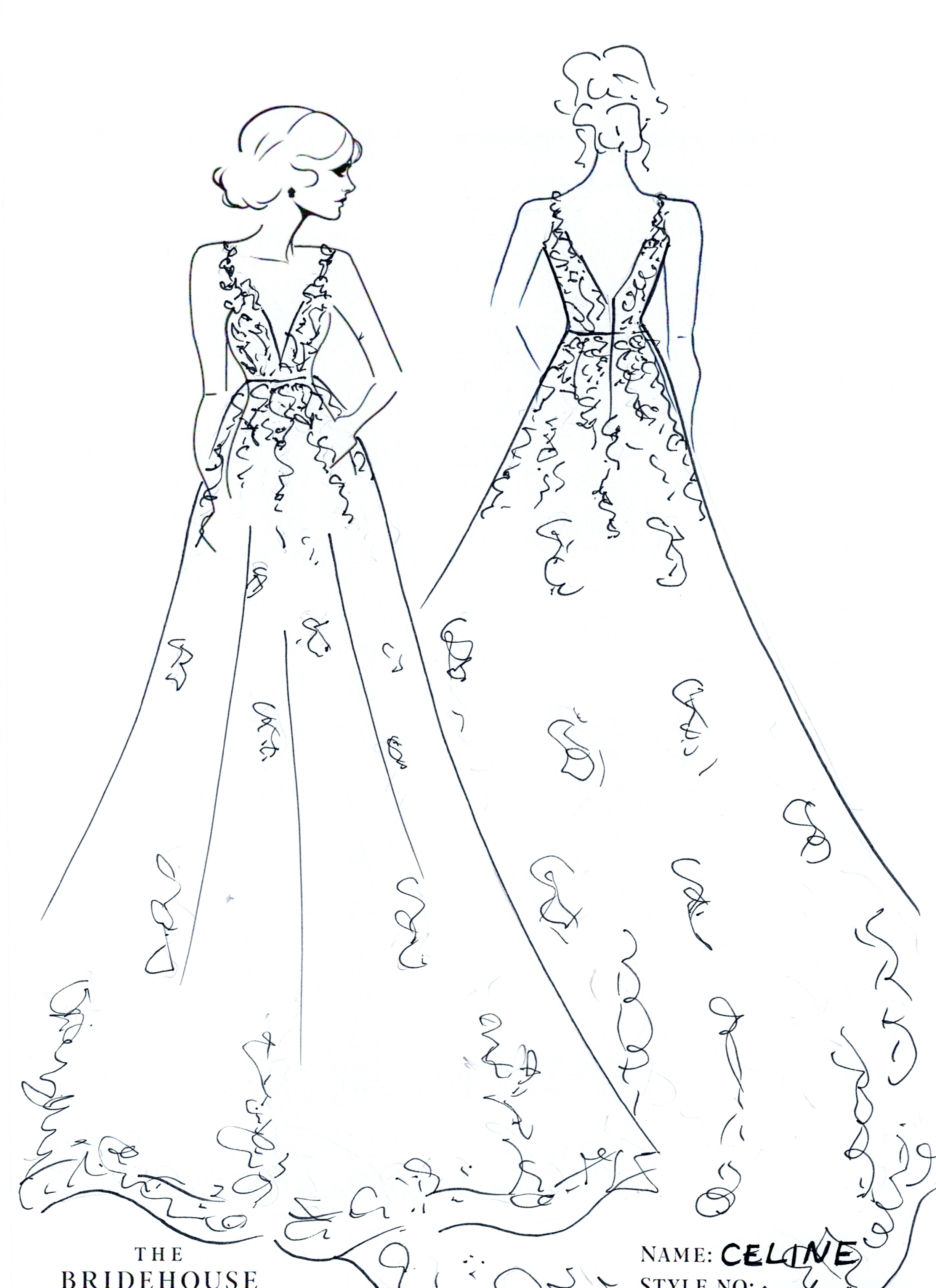 Celine Wedding Gown, v neck, princess, ball gown, embriodered wedding gown