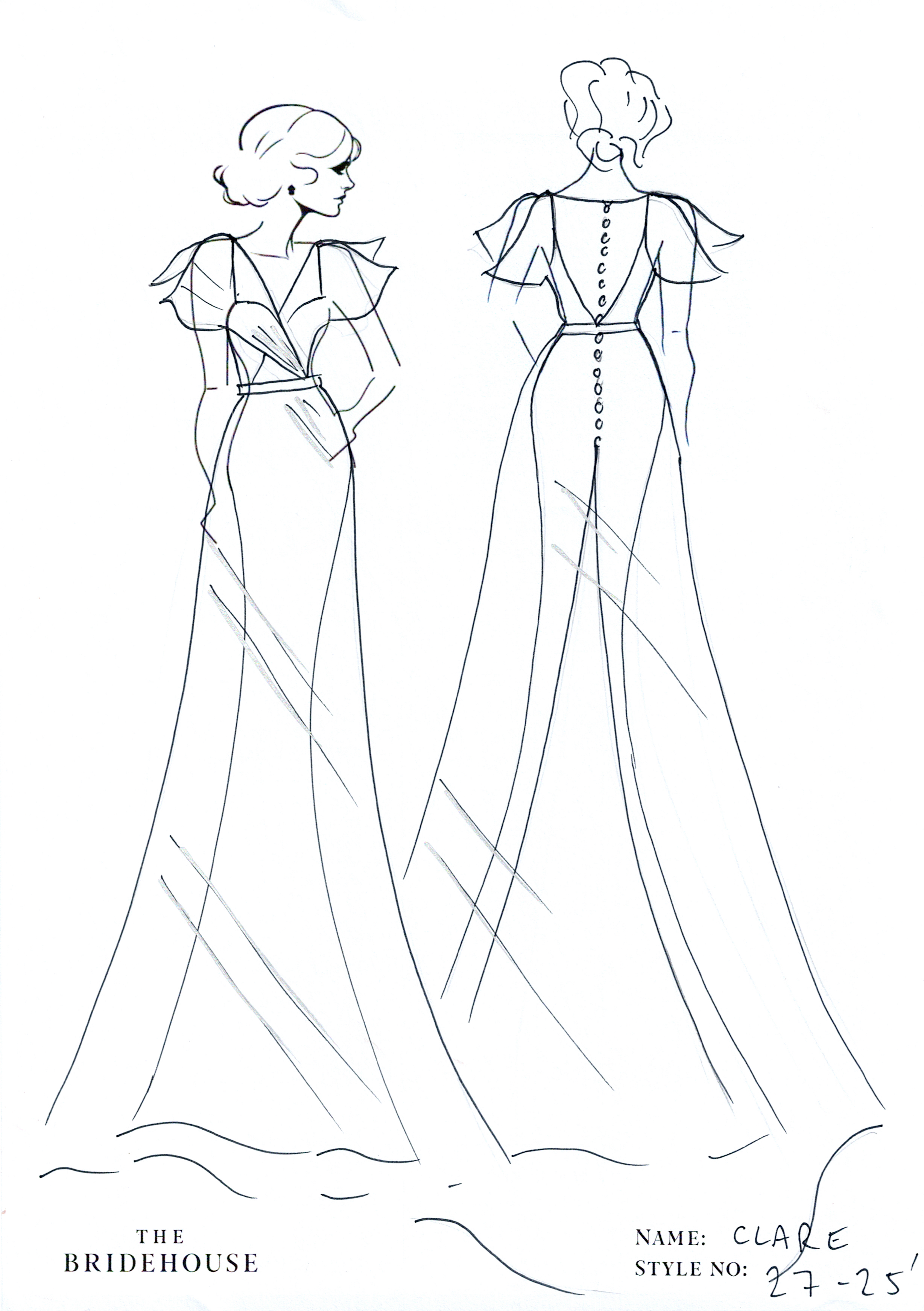 Clare Wedding Dress, flutter sleeve, floaty a line skirt in chiffon