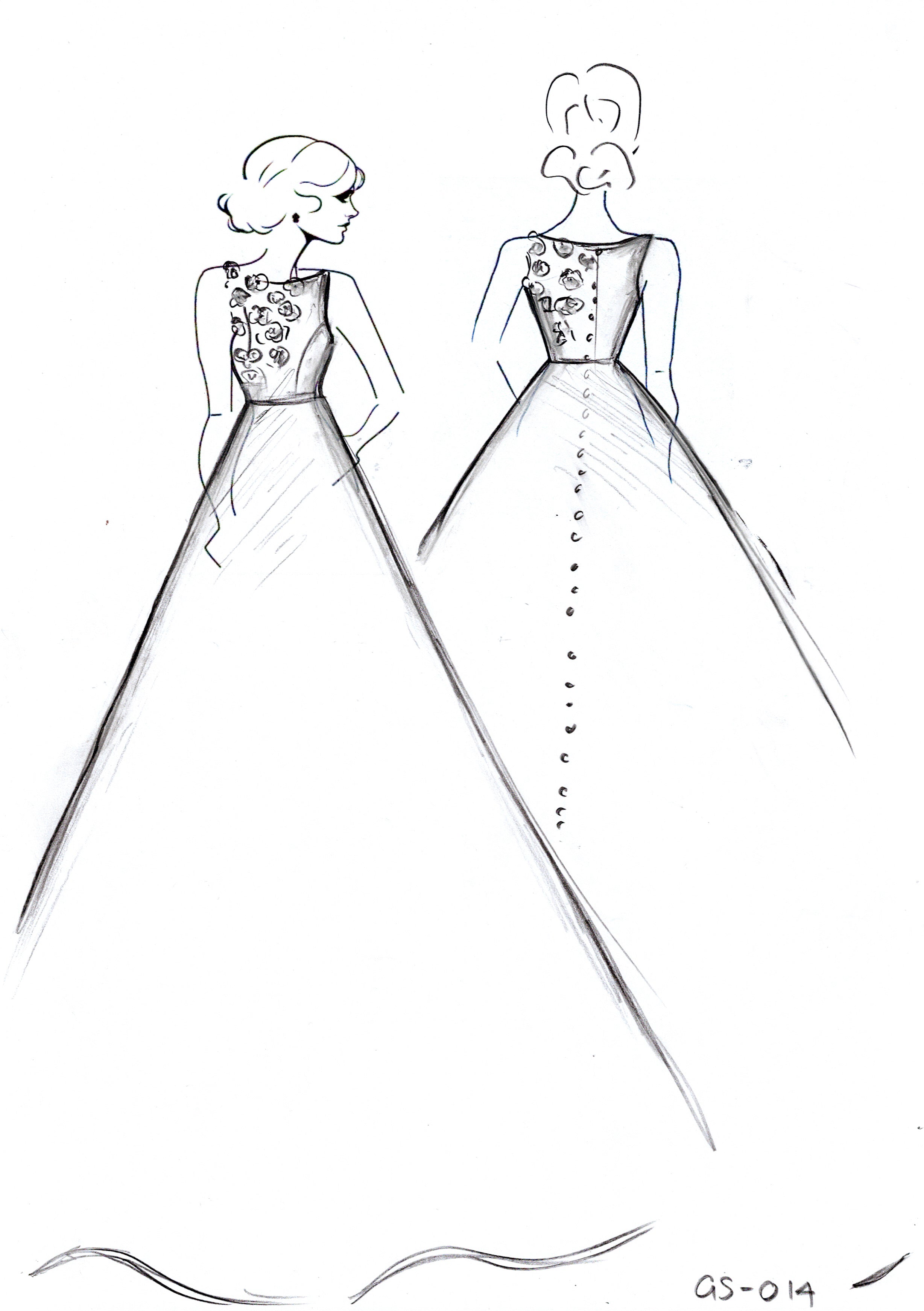 Daisy Gown wedding dress with boat neckline and A-line skirt featuring 3D floral shoulder detail