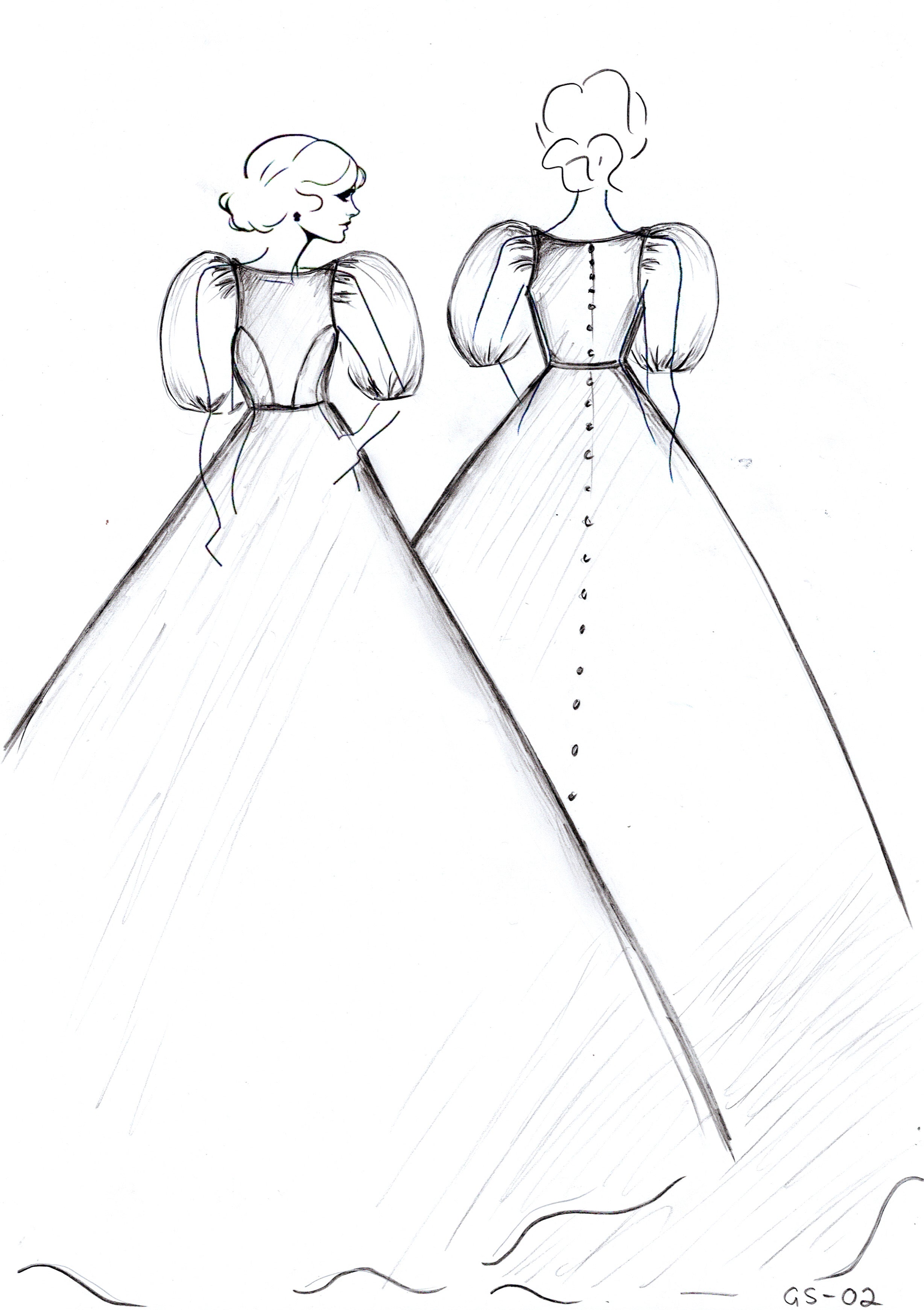Anna wedding dress with oversized elegant sleeves and classic boat neck.