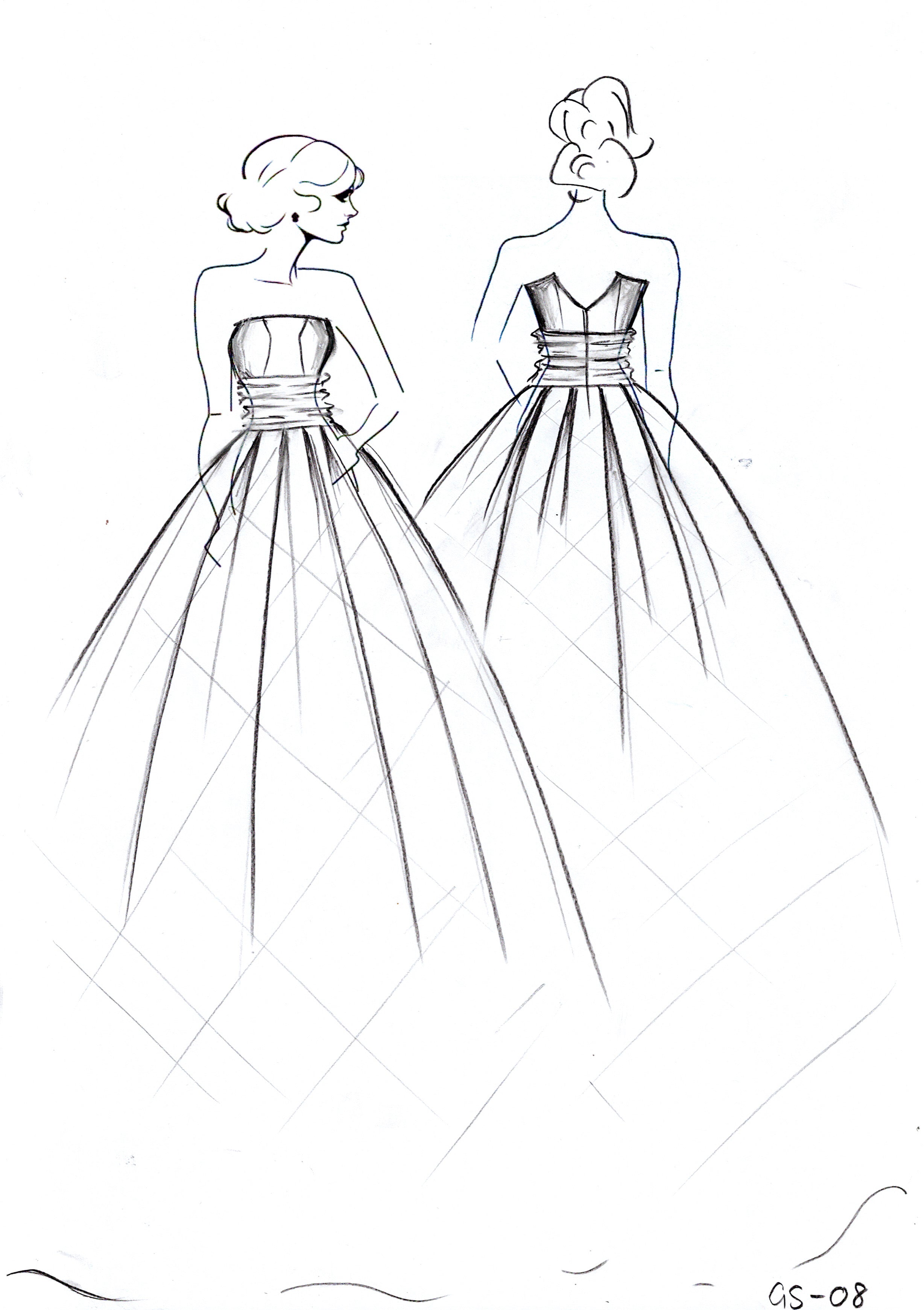 Martina wedding dress with ruched drop waist, and modern strapless bodice.